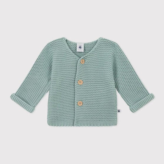 Cardigan bébé unisexe tricoté au point mousse