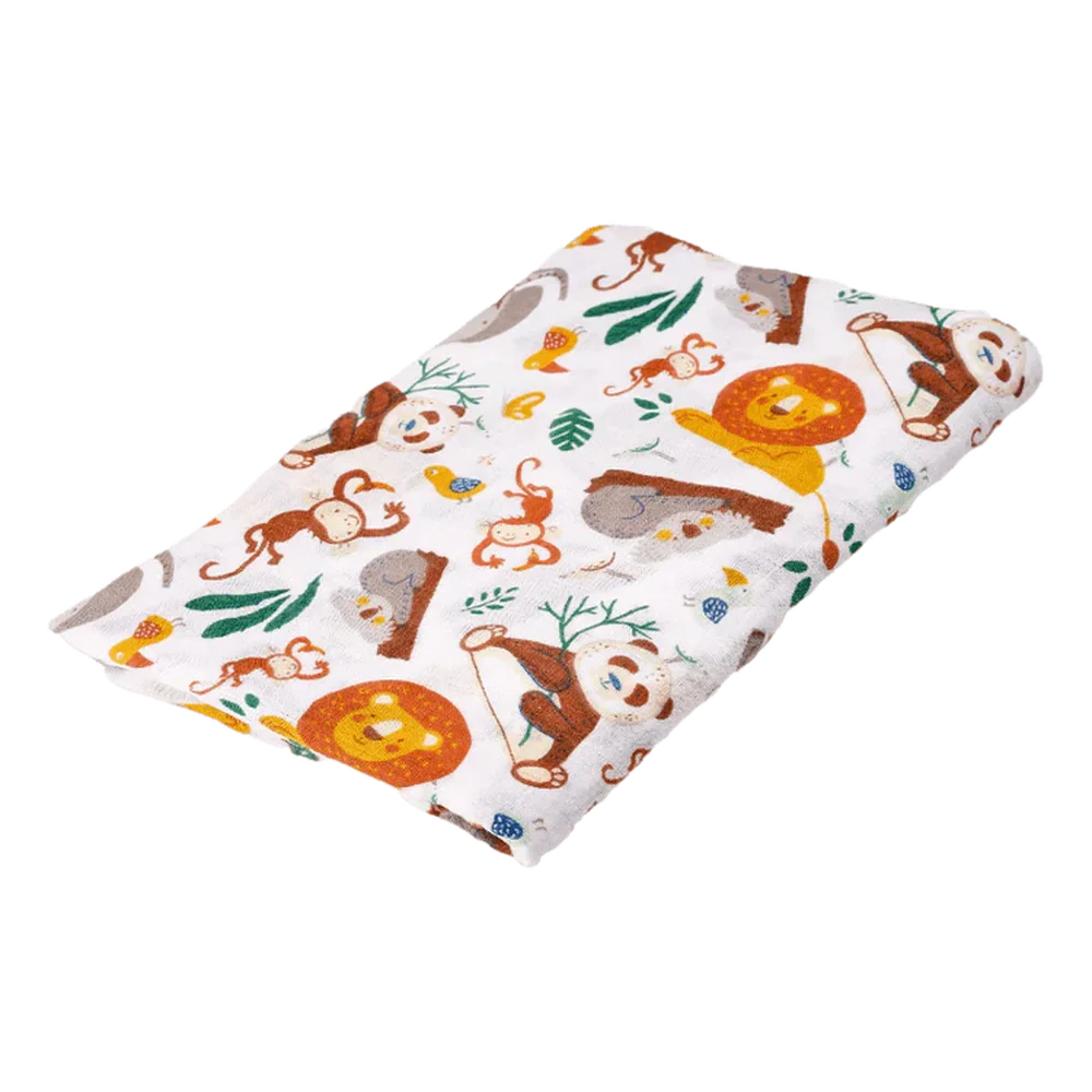 Happy Bear Hydrofiele Doek/Tetradoek/Swaddle/Inbakerdoek In Katoen 120x120 - Wild Animals